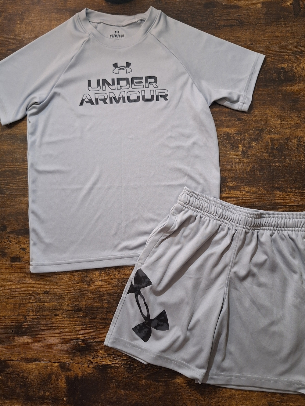 Under Armour Light Gray Tee and Shorts Set with Black Logo